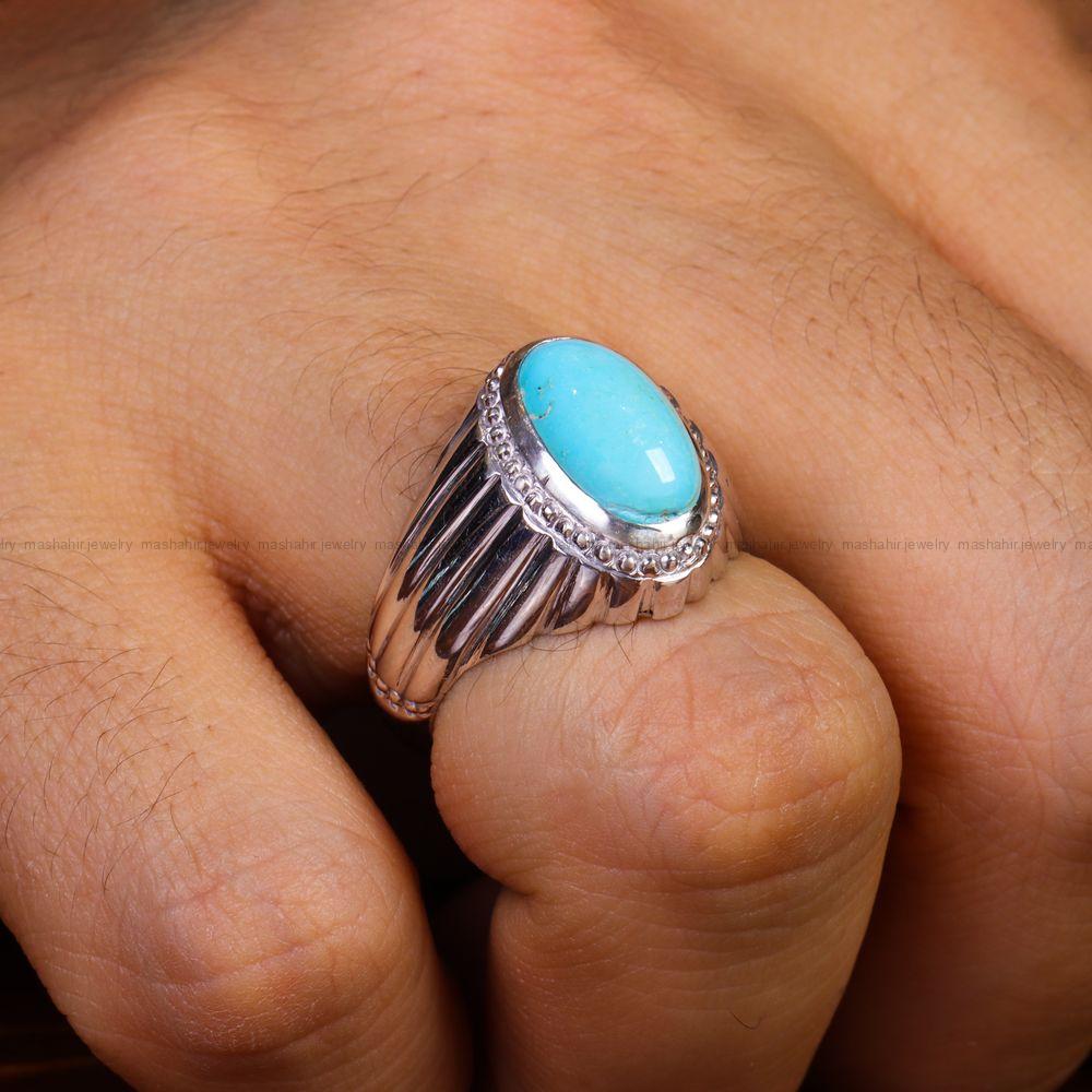 انگشتر فیروزه عجمی مردانه کد 13119