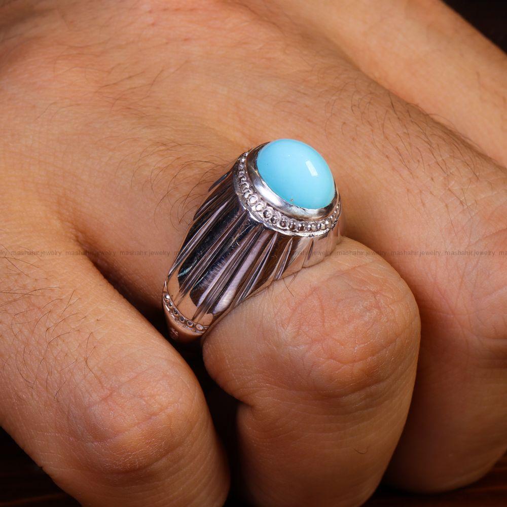 انگشتر فیروزه عجمی مردانه کد 13124