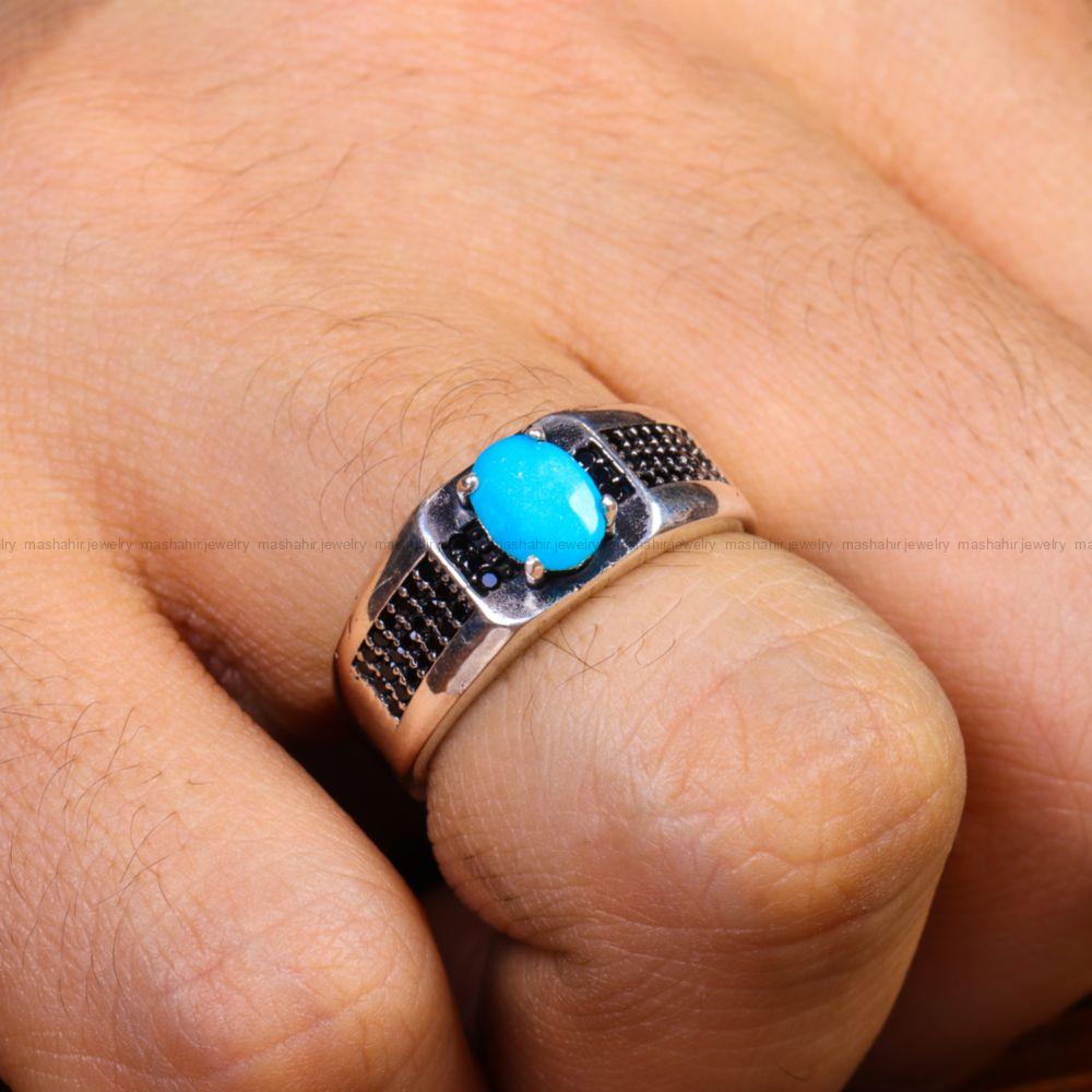 انگشتر فیروزه عجمی مردانه کد 13282