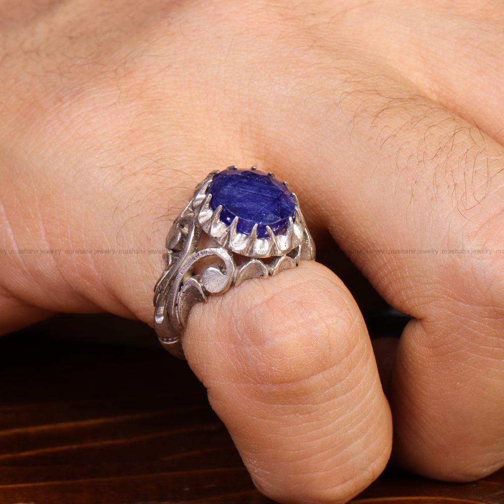 انگشتر ياقوت کبود مردانه کد 13501
