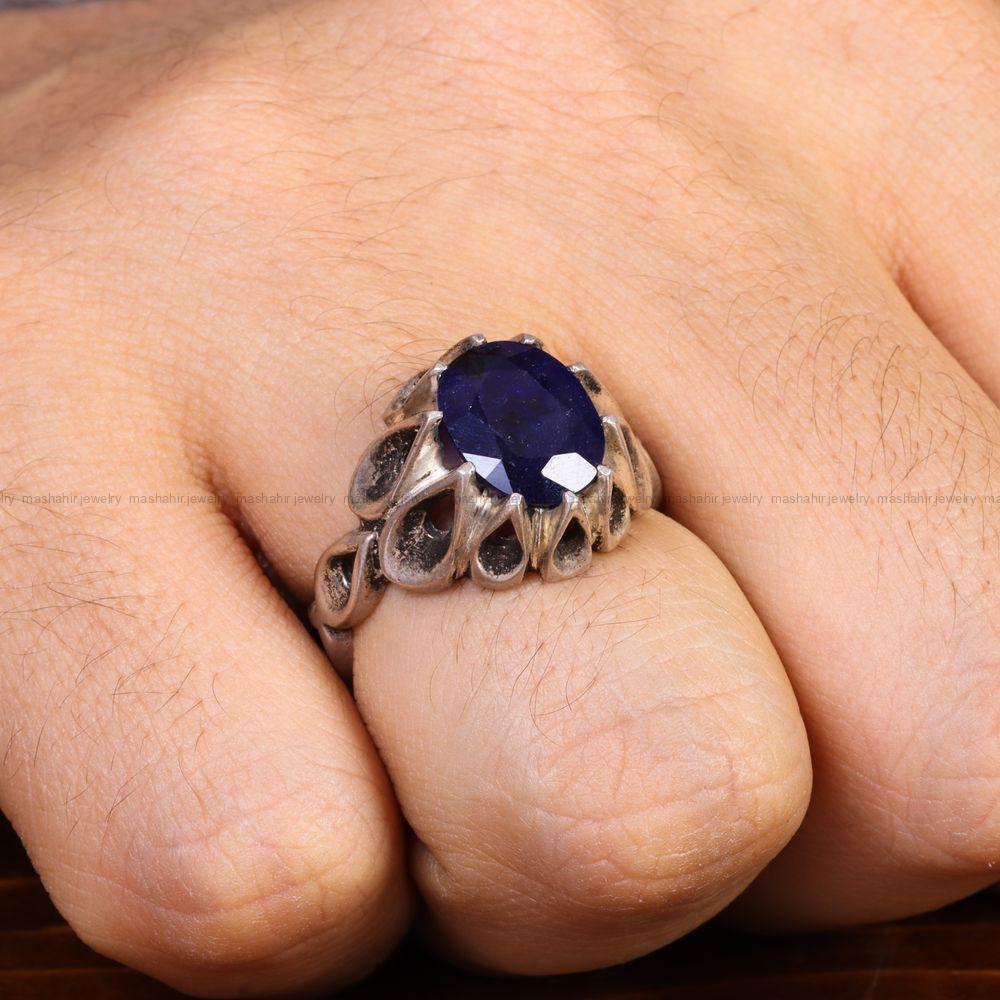 انگشتر ياقوت کبود مردانه کد 13508