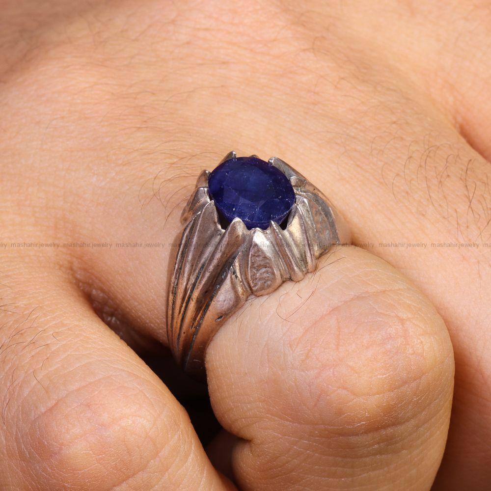 انگشتر ياقوت کبود مردانه کد 13509