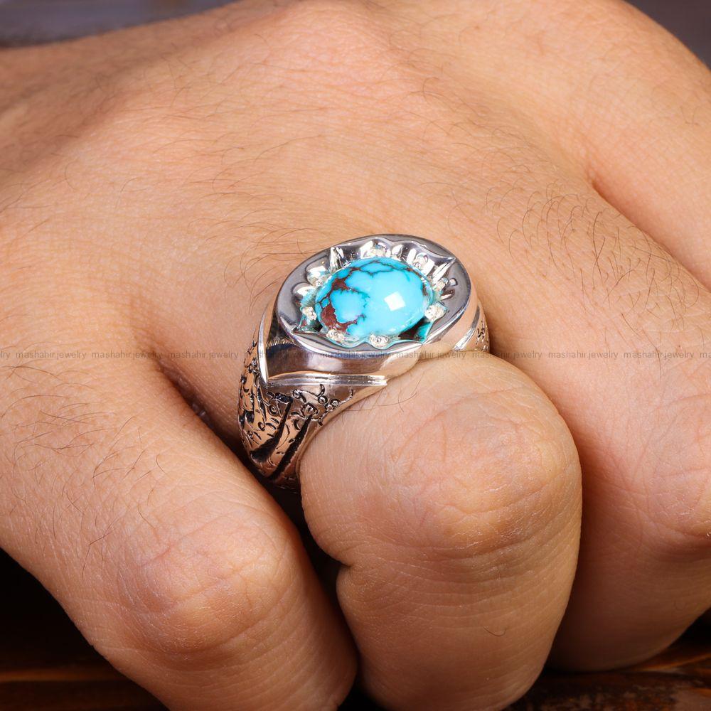 انگشتر فیروزه شجری مردانه کد 13516