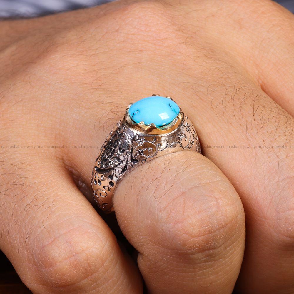 انگشتر فیروزه عجمی مردانه کد 13517