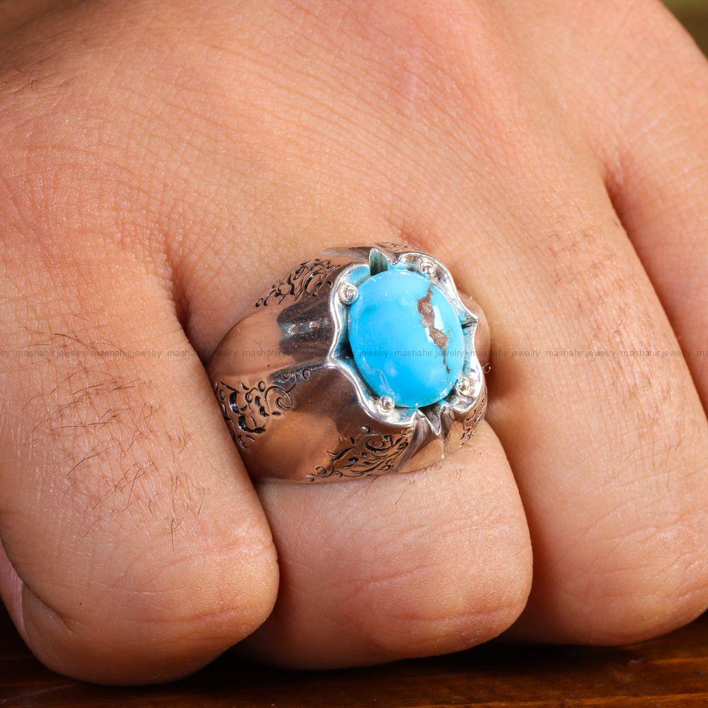انگشتر فیروزه شجری مردانه کد 13616