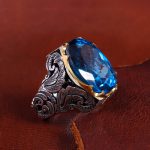 انگشتر توپاز آبی مردانه کد 14309