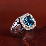 انگشتر توپاز آبی مردانه کد 14320