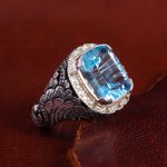 انگشتر توپاز آبی مردانه کد 14321