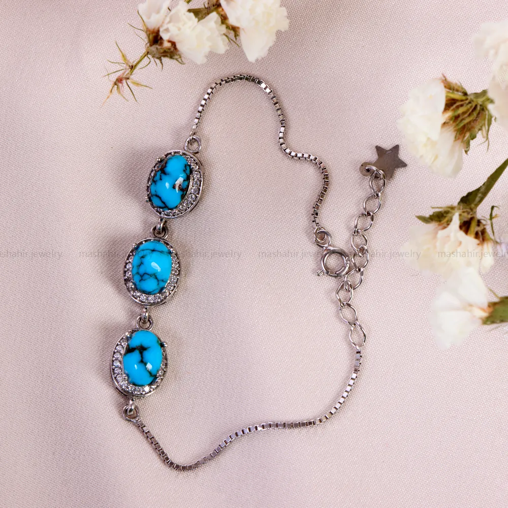 دستبند فیروزه زنانه کد 14618