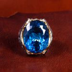 انگشتر توپاز آبی مردانه کد 14309