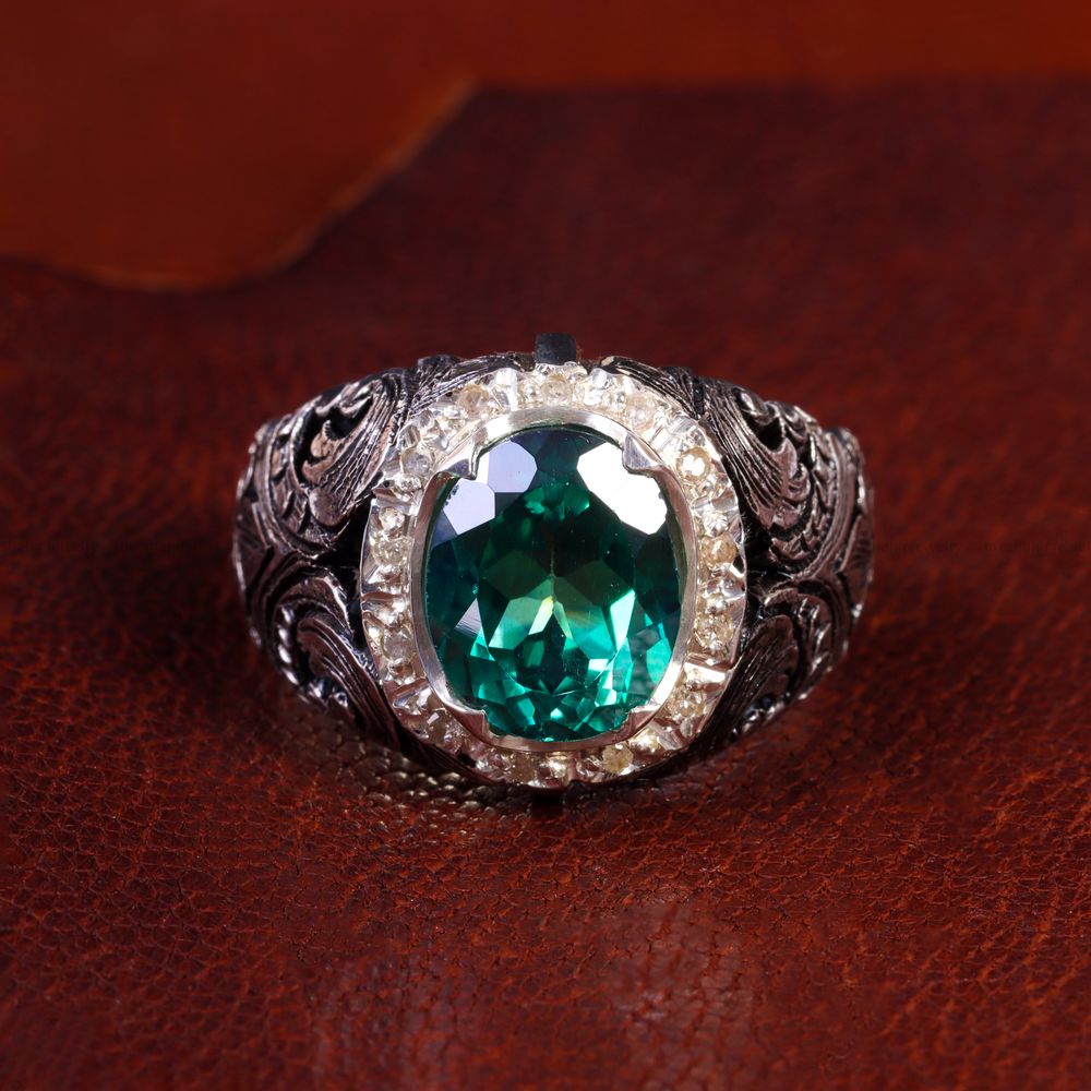 انگشتر توپاز سبز مردانه کد 14324