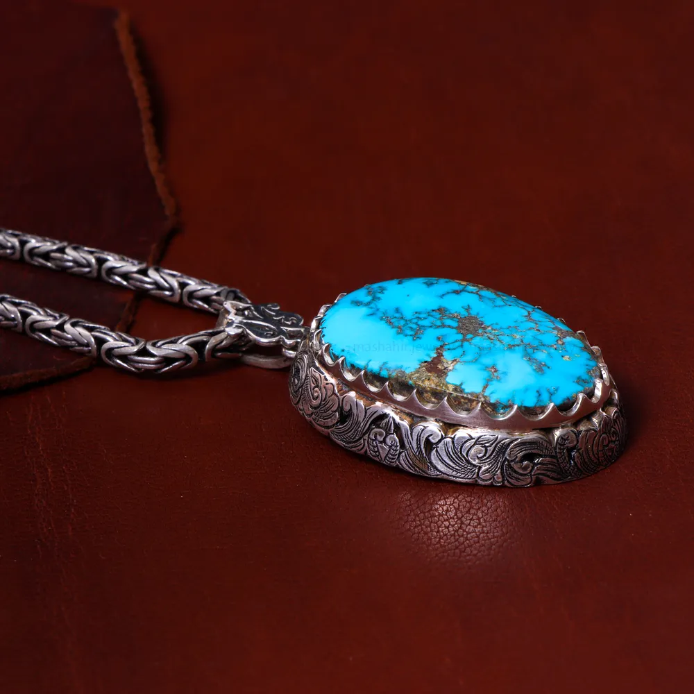 گردنبند فیروزه مردانه کد 14602