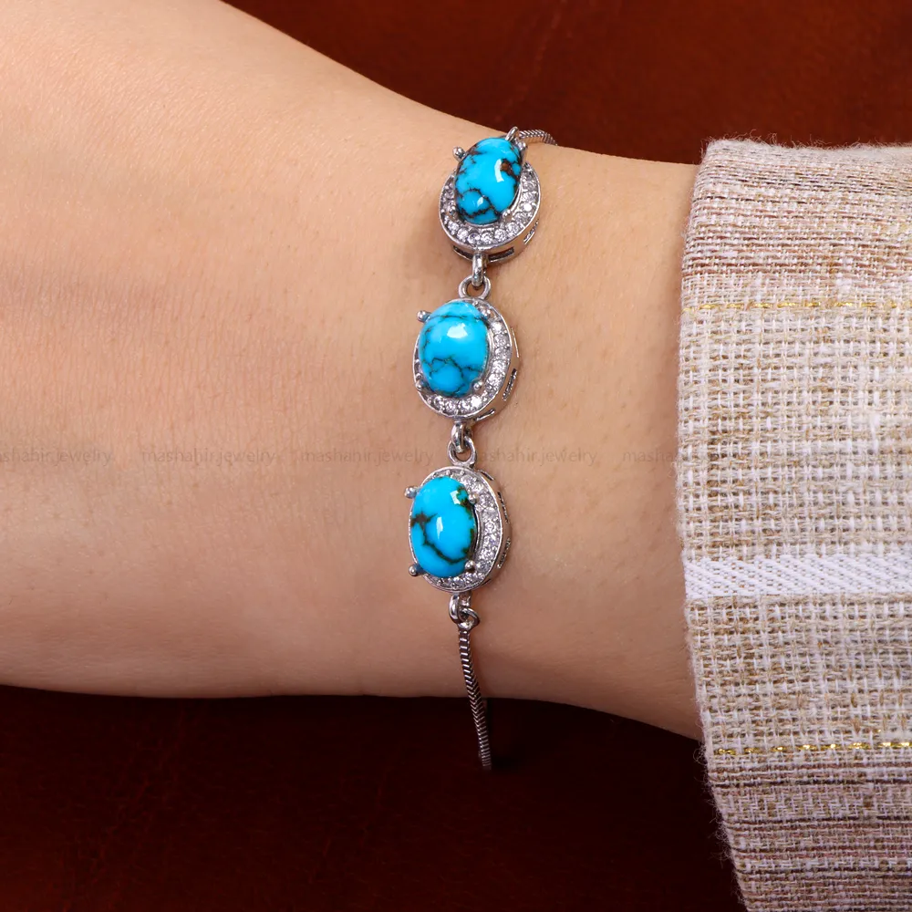دستبند فیروزه زنانه کد 14618
