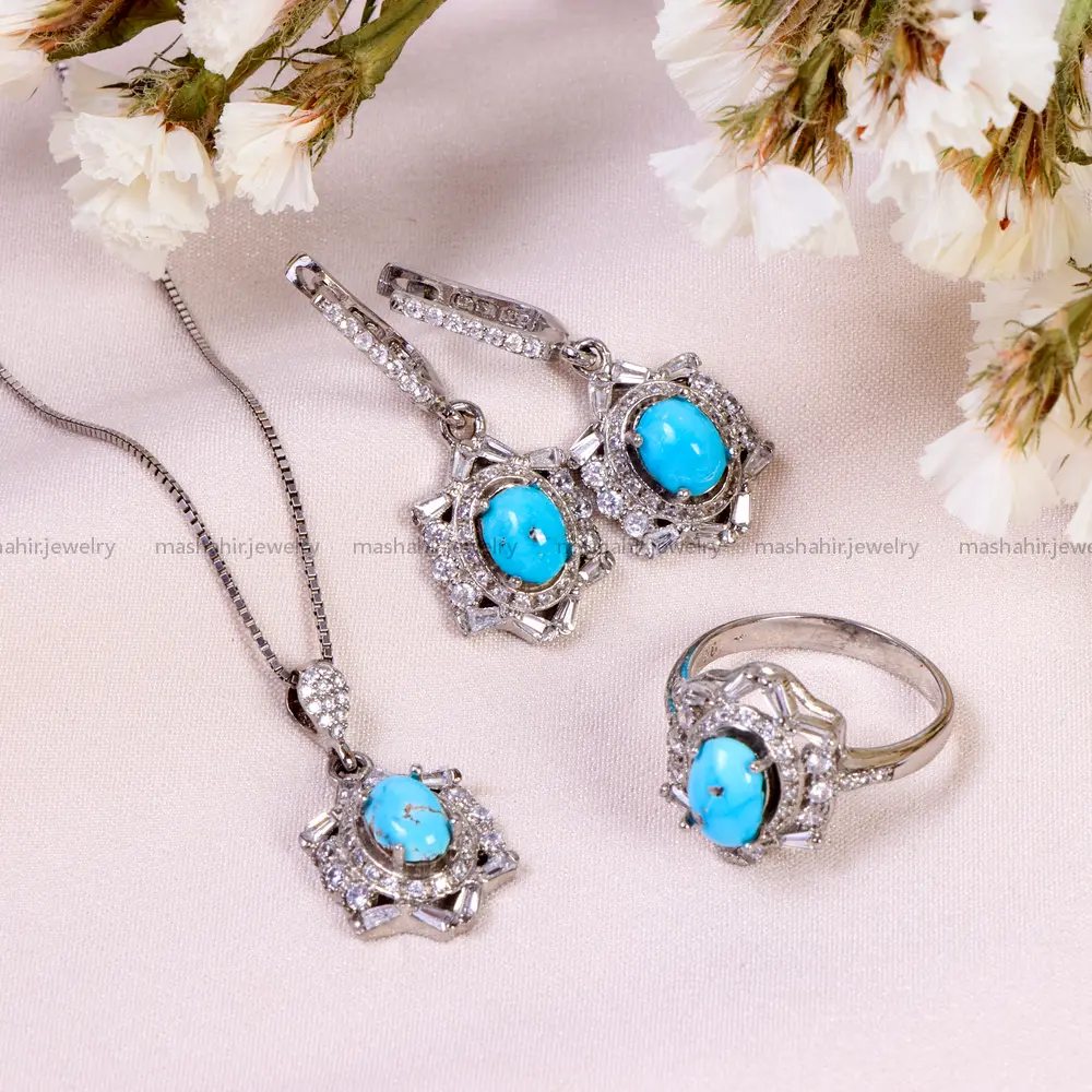 نیم ست فیروزه زنانه کد 14683