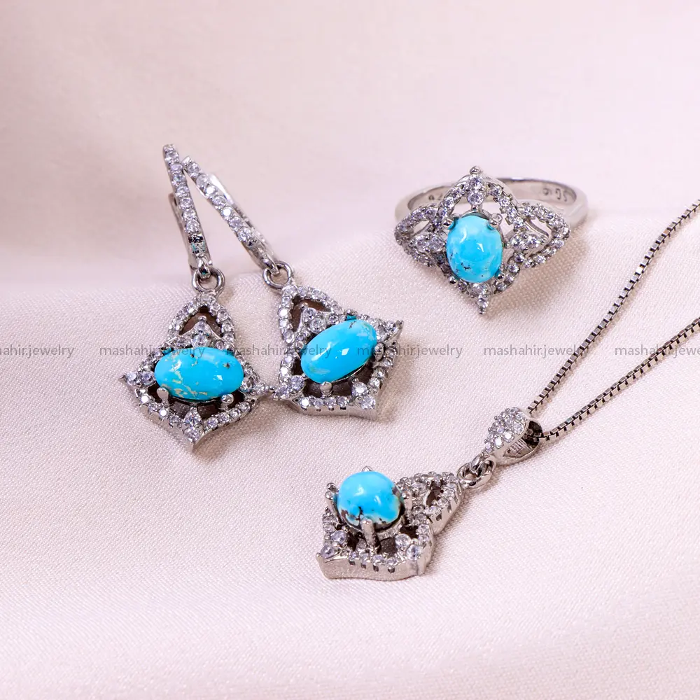 نیم ست فیروزه زنانه کد 14692