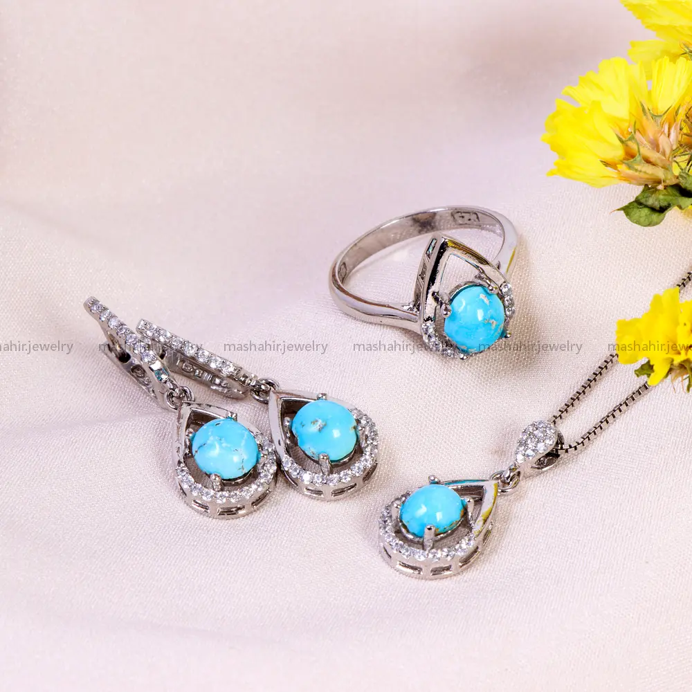 نیم ست فیروزه زنانه کد 14694