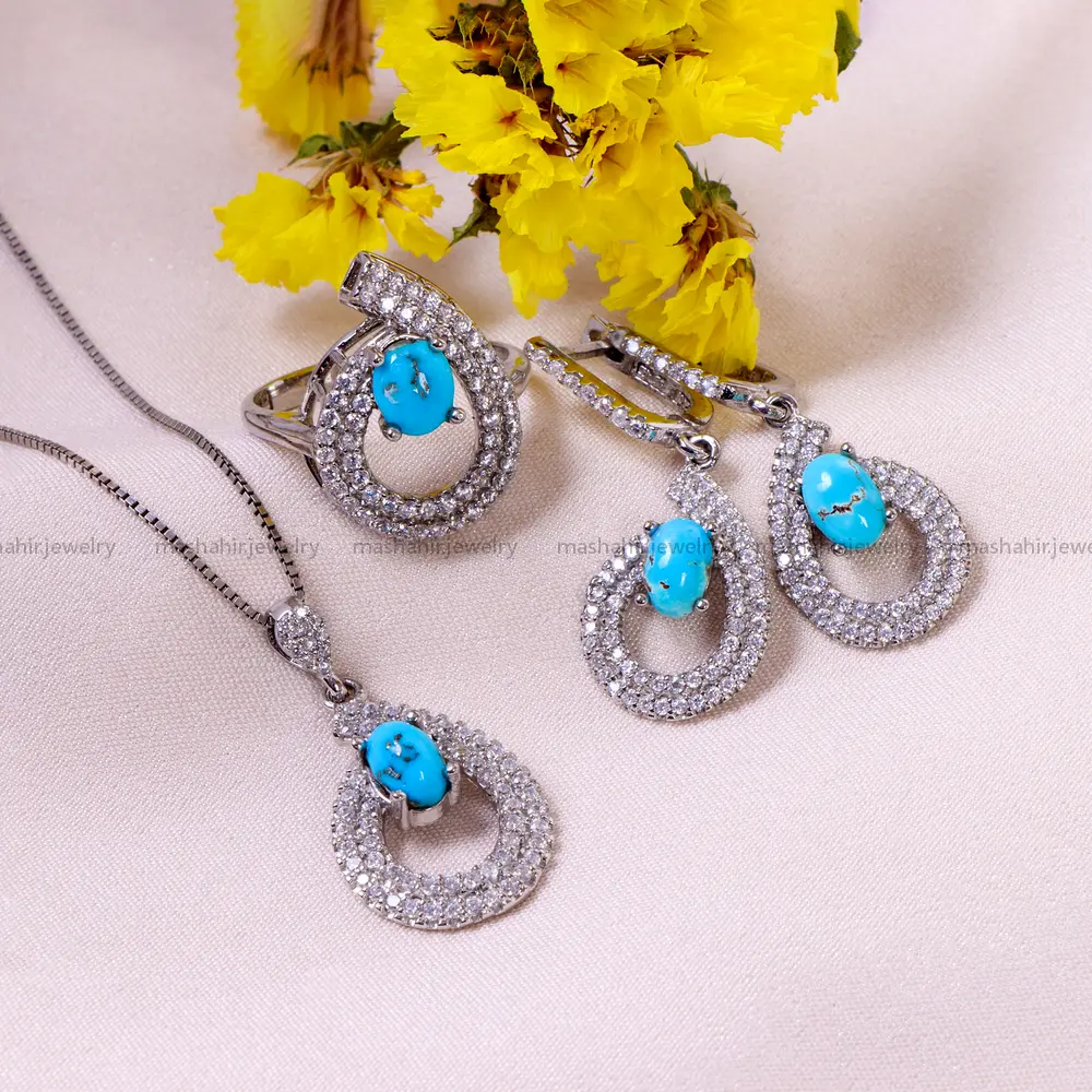 نیم ست فیروزه زنانه کد 14699