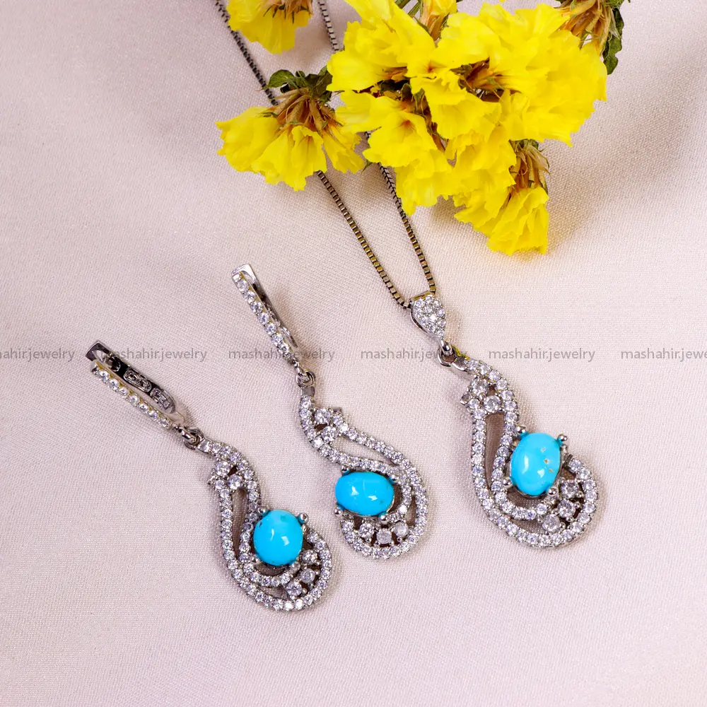 نیم ست فیروزه زنانه کد 14701