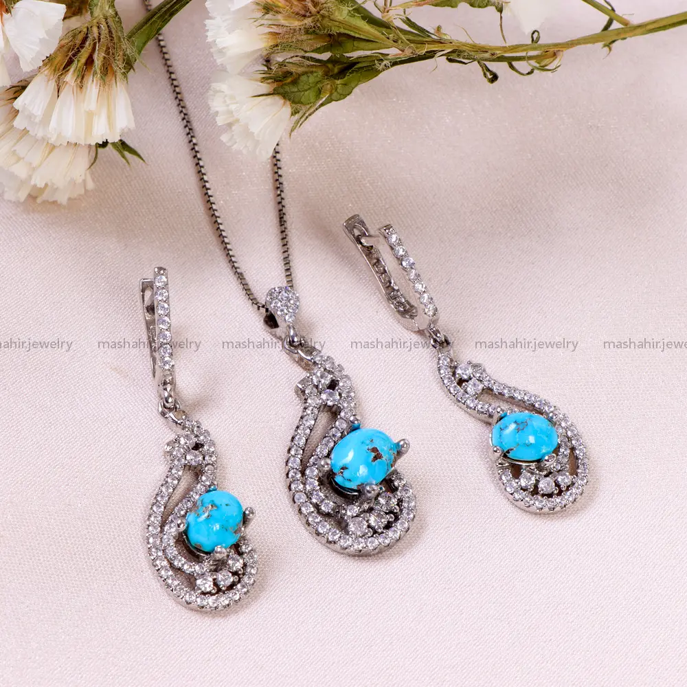 نیم ست فیروزه زنانه کد 14703