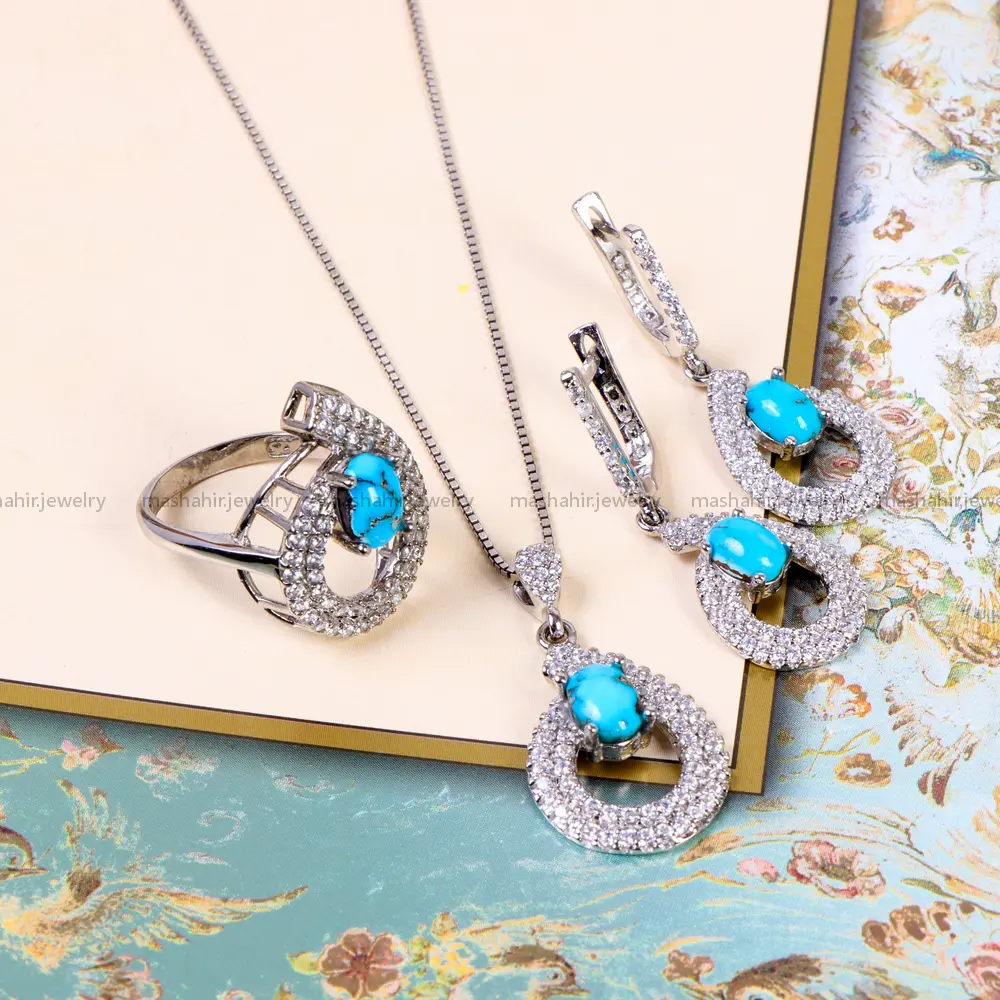 نیم ست فیروزه زنانه کد 14708