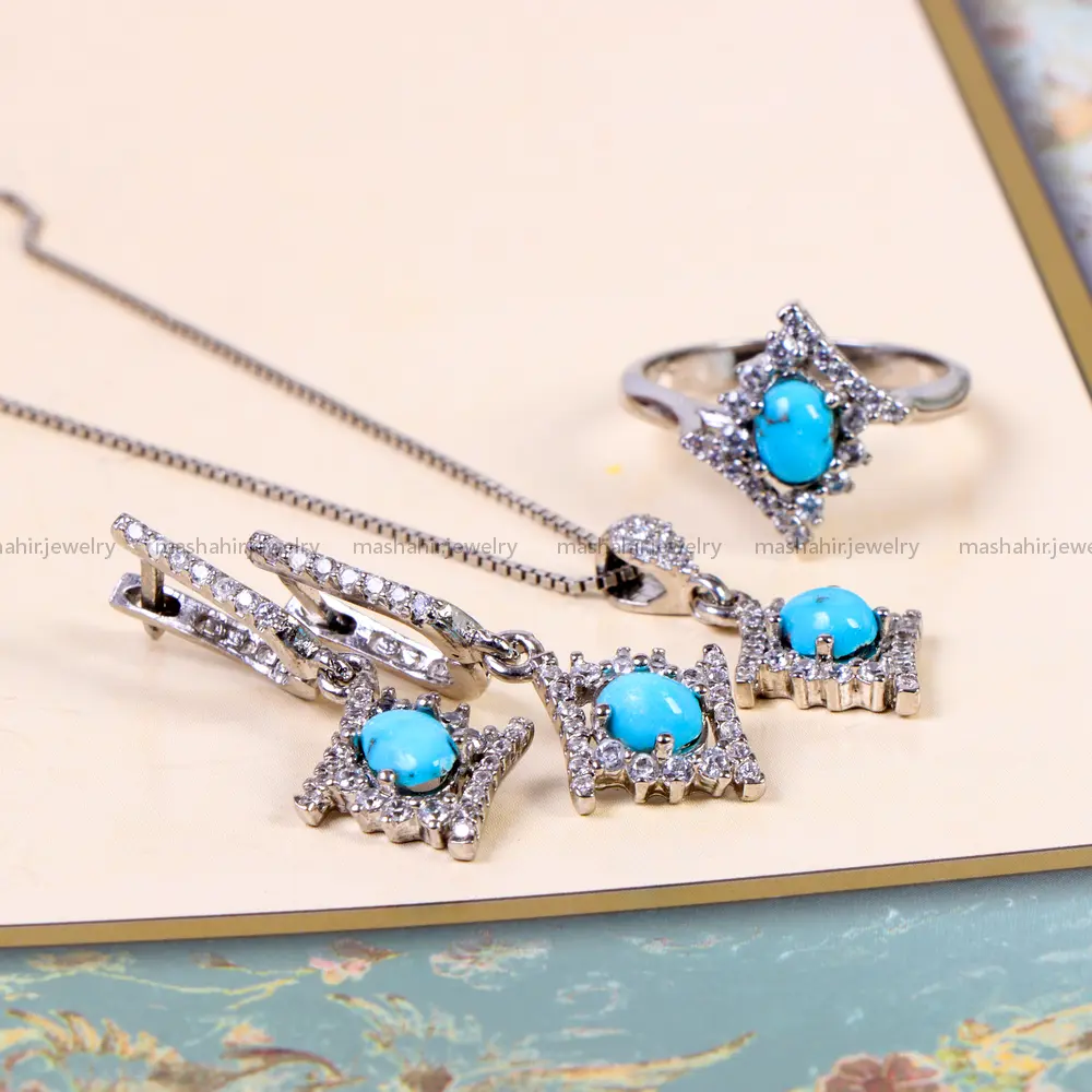 نیم ست فیروزه زنانه کد 14713