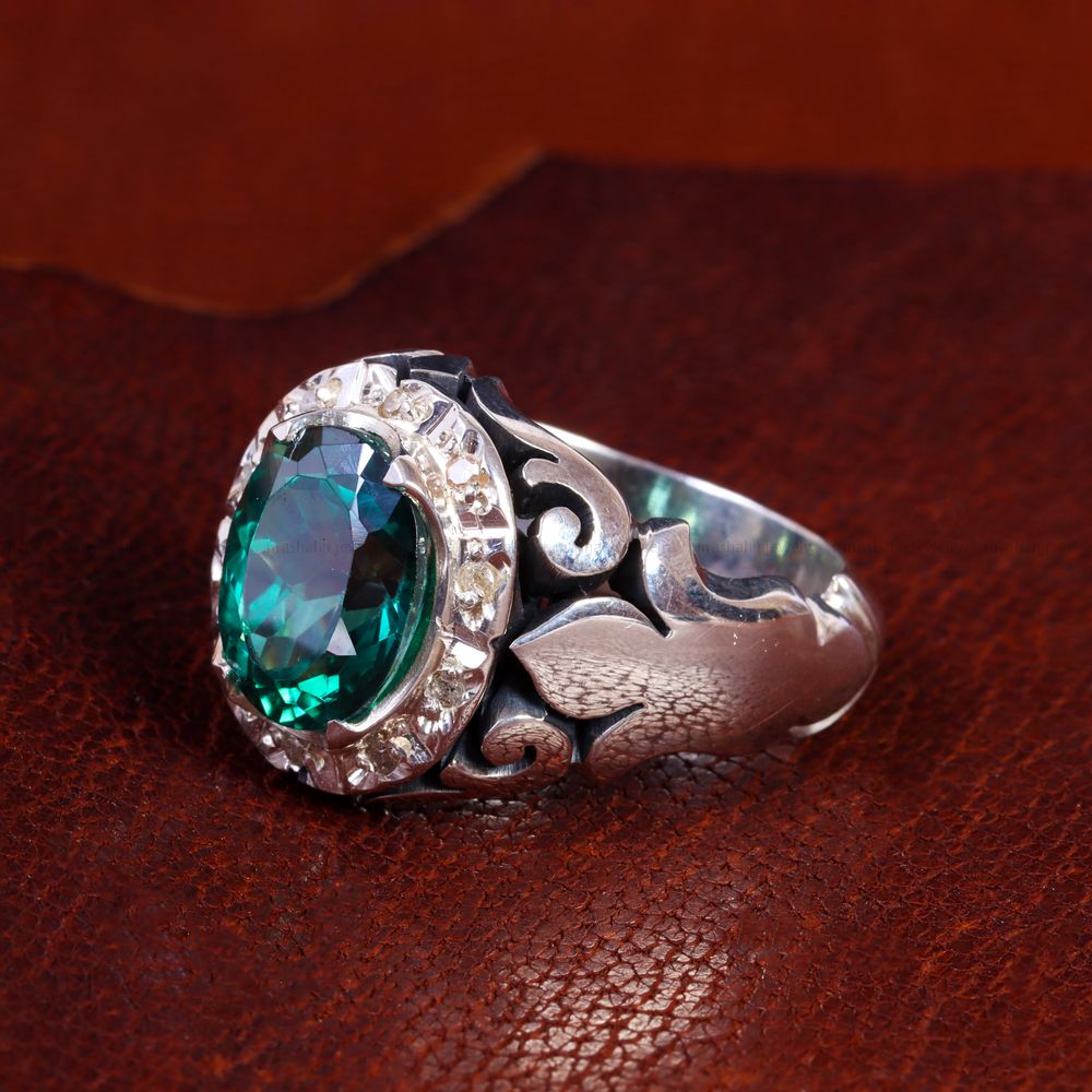 انگشتر توپاز سبز مردانه کد 14314