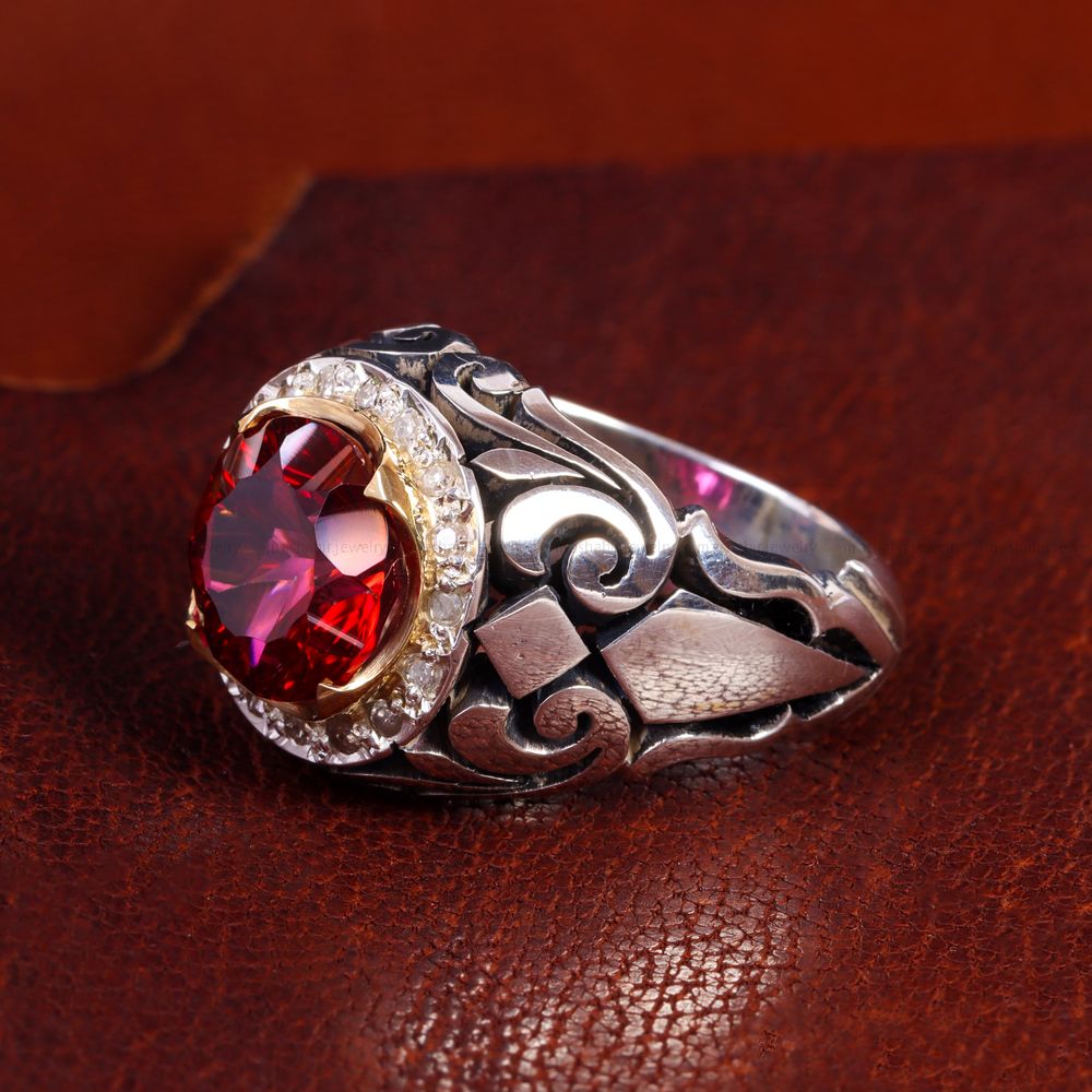 انگشتر توپاز سرخ مردانه کد 14323