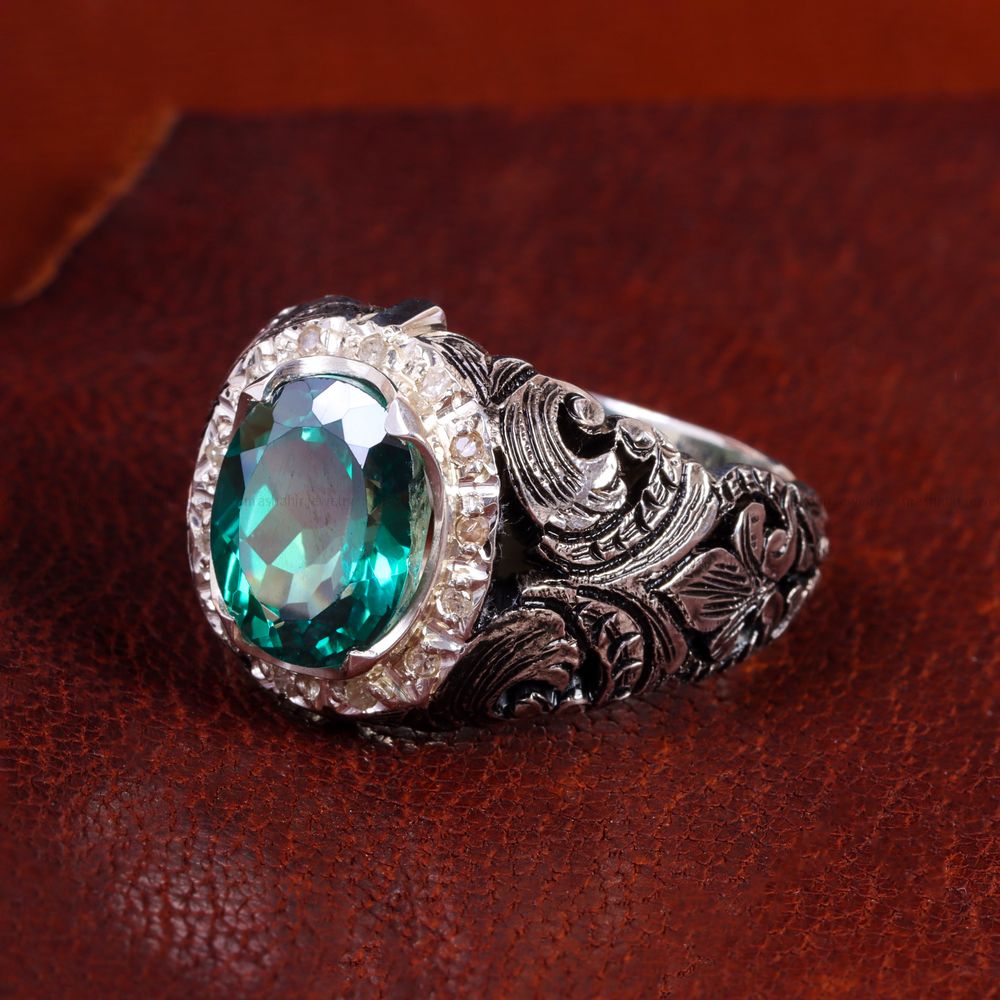 انگشتر توپاز سبز مردانه کد 14324