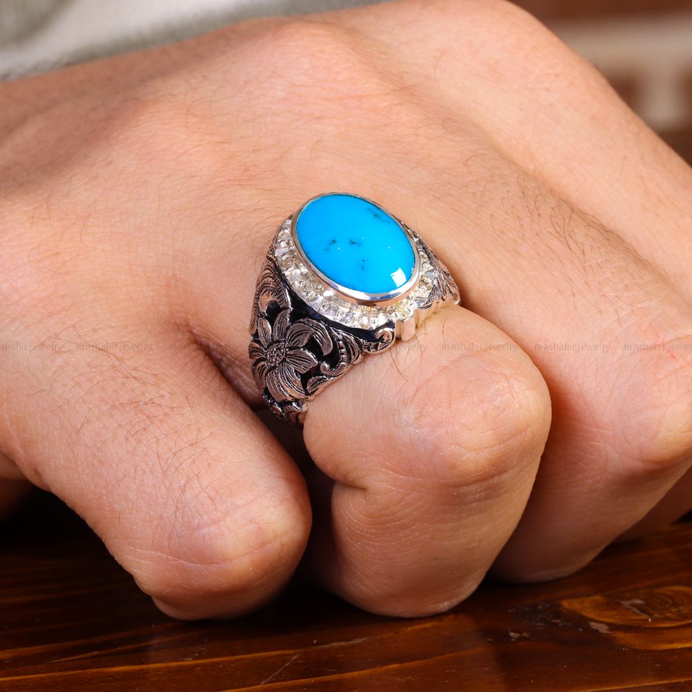 انگشتر فیروزه شجری مردانه کد 14315
