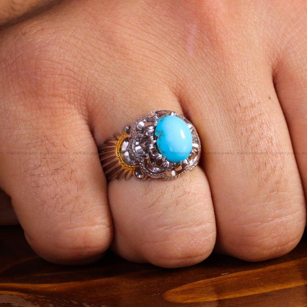 انگشتر فیروزه عجمی مردانه کد 13806