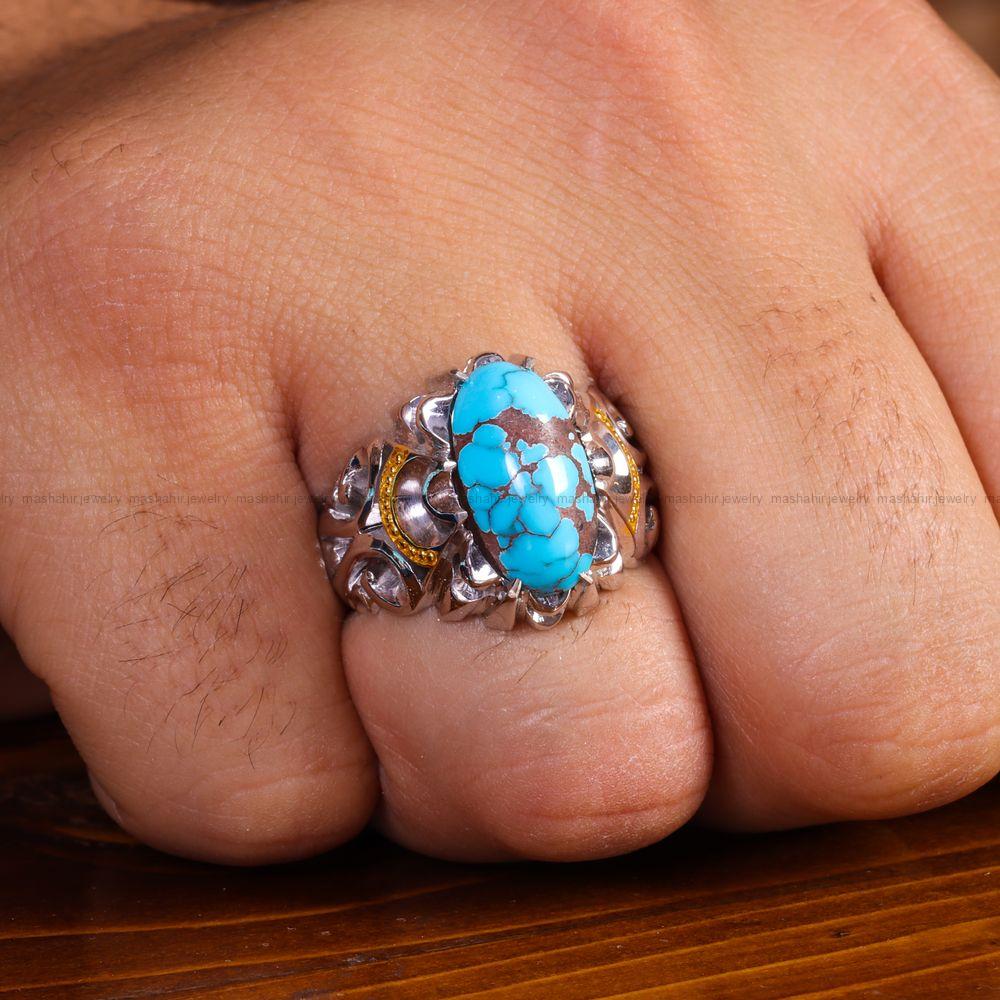 انگشتر فیروزه شجری مردانه کد 14185