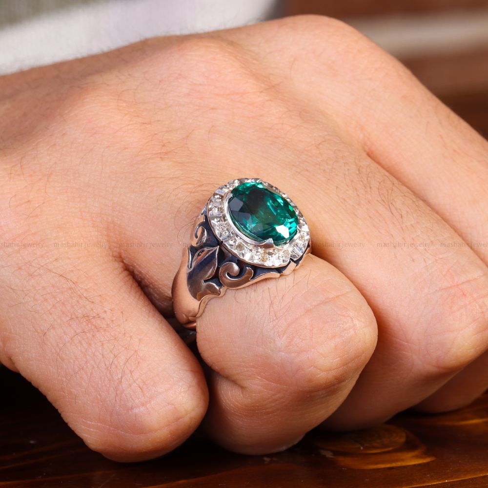 انگشتر توپاز سبز مردانه کد 14314