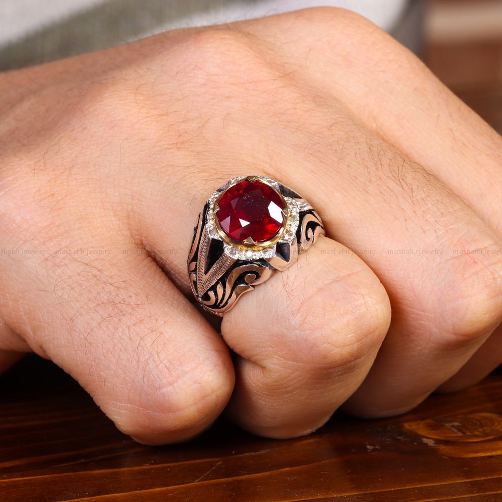 انگشتر یاقوت سرخ مردانه کد 14318