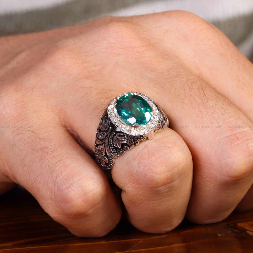 انگشتر توپاز سبز مردانه کد 14324