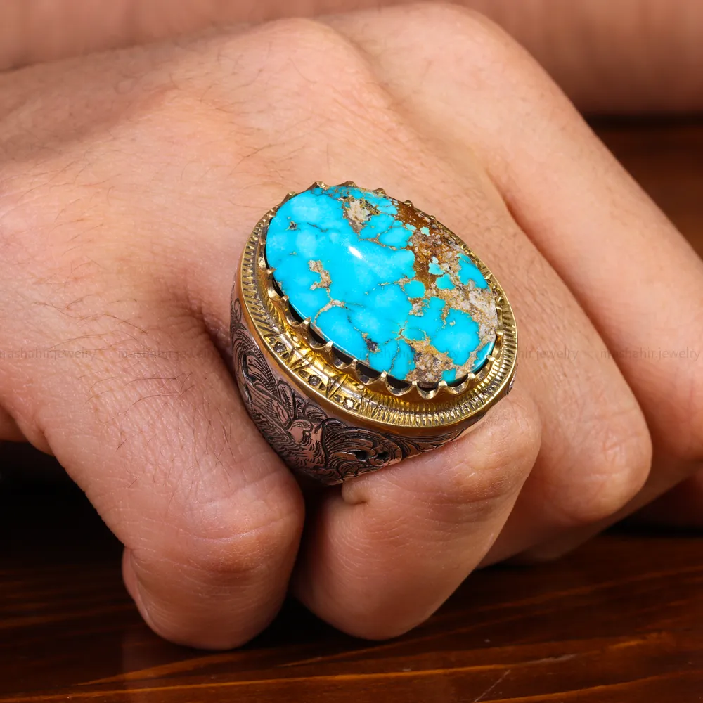 انگشتر فیروزه شجری مردانه کد 14599