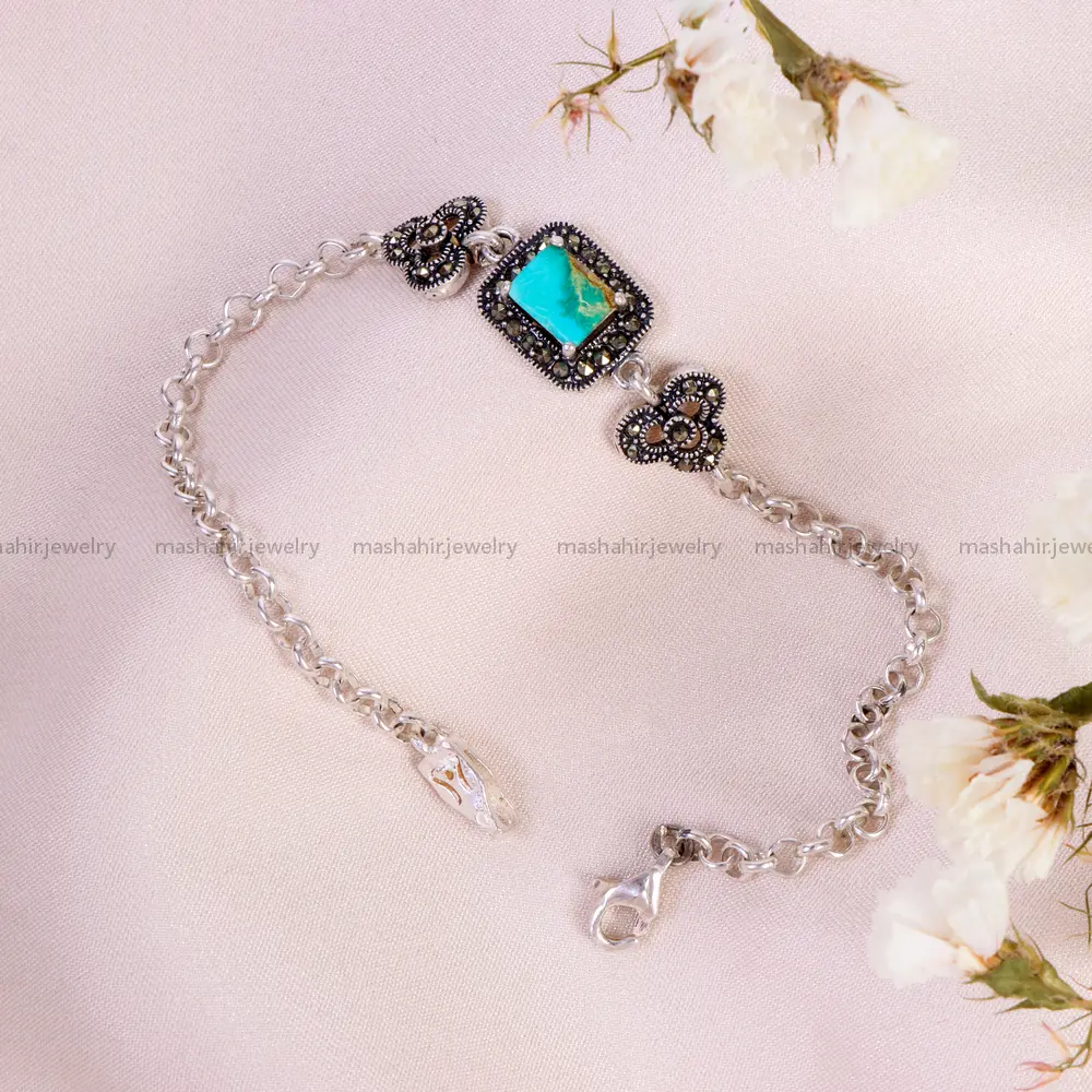 دستبند فیروزه زنانه کد 14644