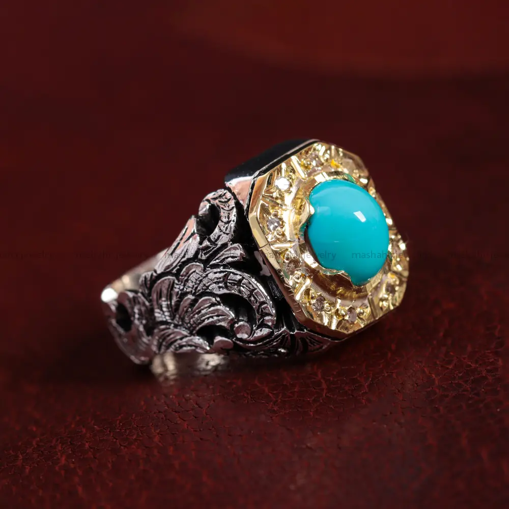 انگشتر فیروزه عجمی مردانه کد 14998