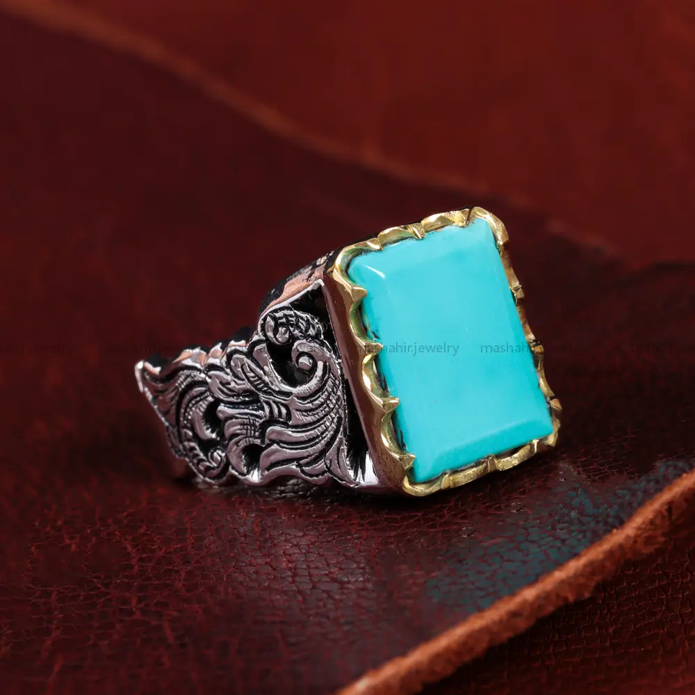 انگشتر فیروزه عجمی مردانه کد 15003