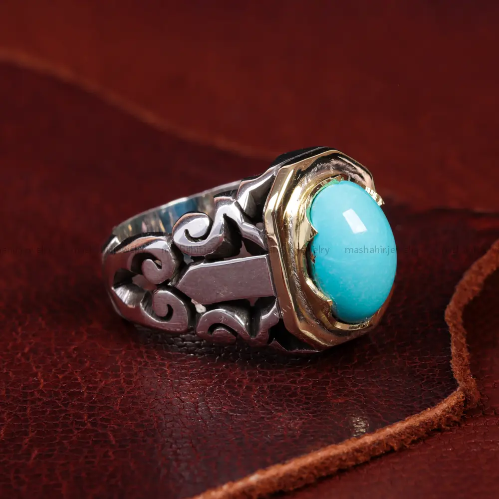 انگشتر فیروزه عجمی مردانه کد 15013