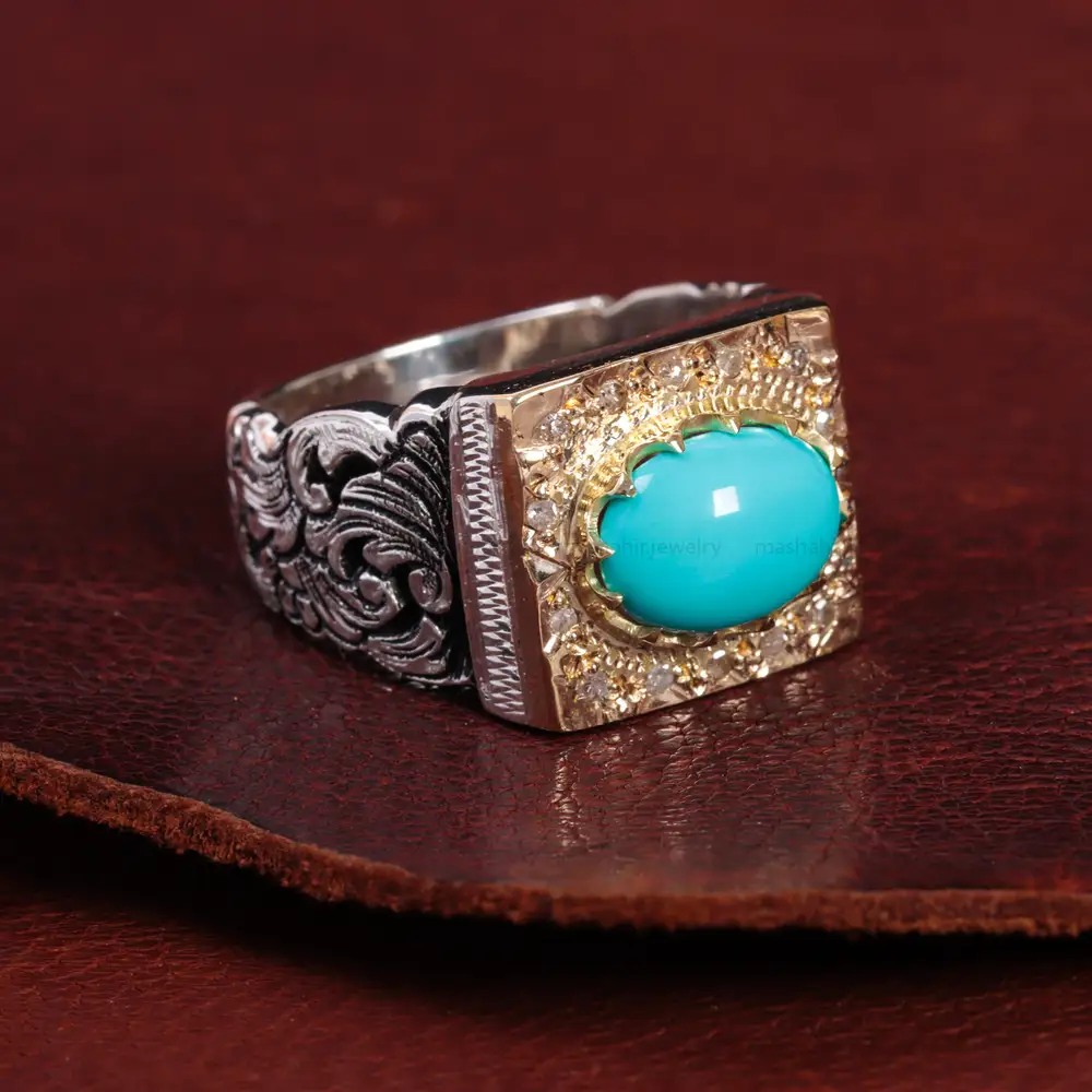انگشتر فیروزه عجمی مردانه کد 15036