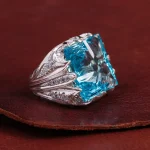 انگشتر توپاز آبی مردانه کد 15059