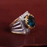 انگشتر توپاز آبی مردانه کد 15129