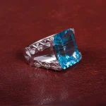 انگشتر توپاز آبی مردانه کد 15135