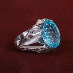 انگشتر توپاز آبی مردانه کد 15139