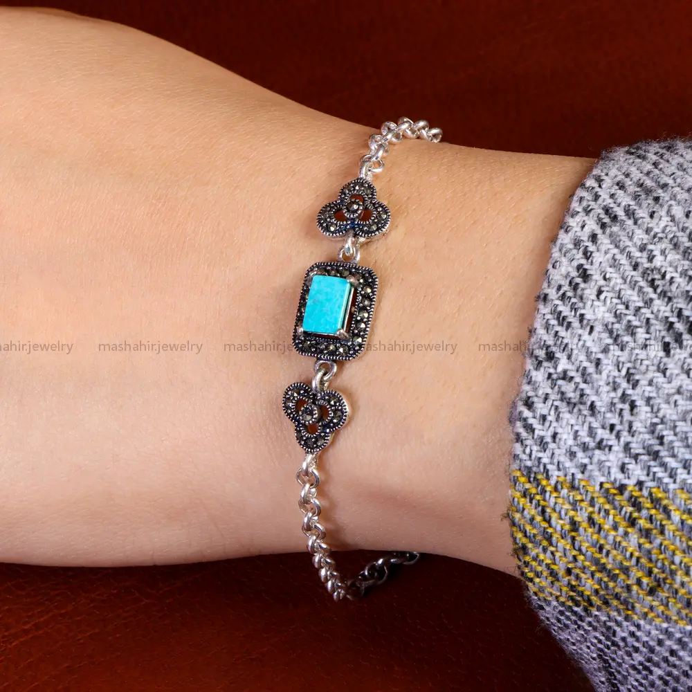 دستبند فیروزه زنانه کد 14659