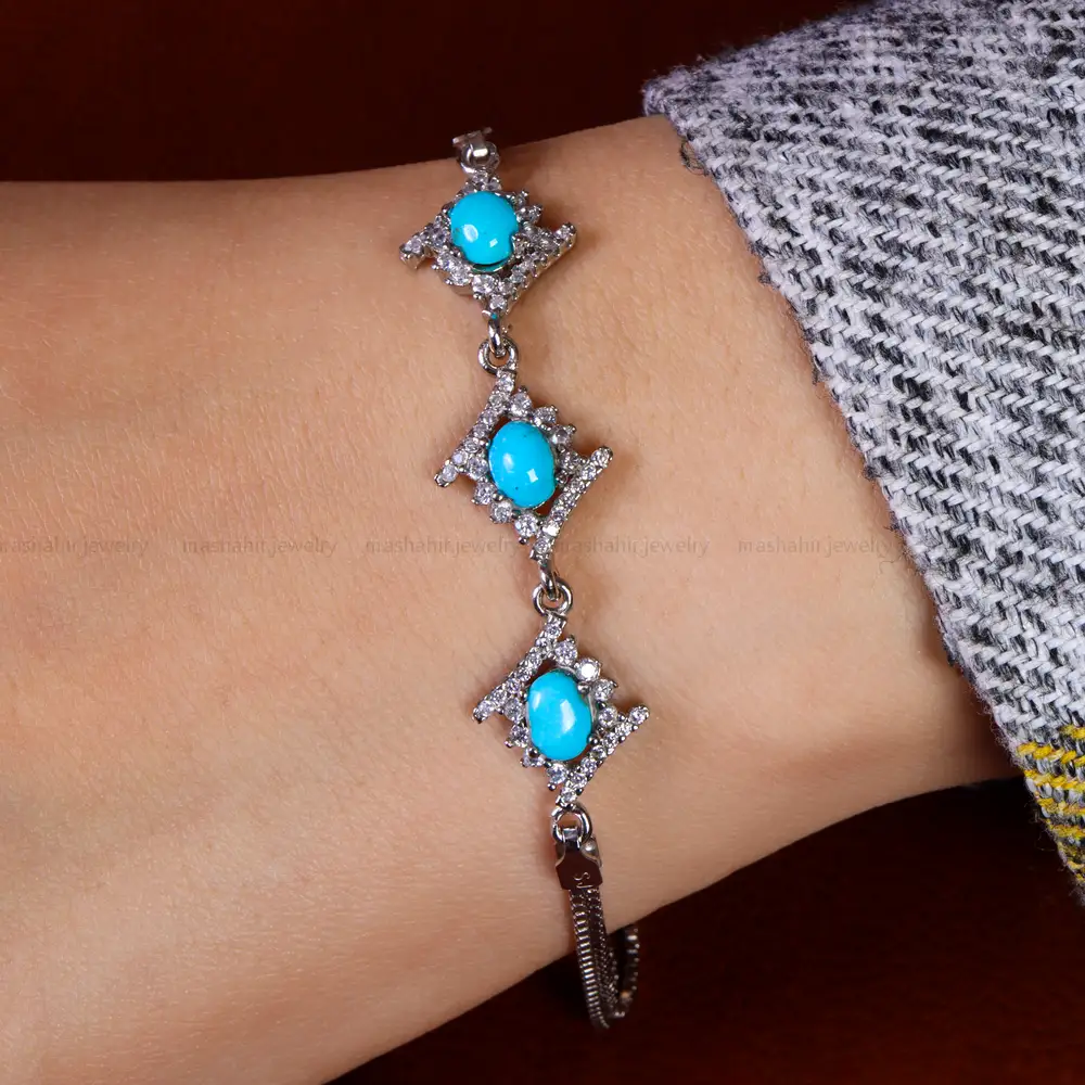 دستبند فیروزه زنانه کد 14753