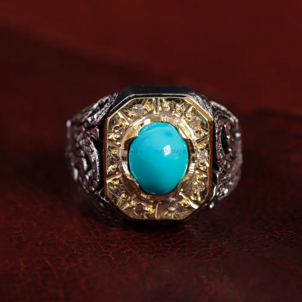 انگشتر فیروزه عجمی مردانه کد 14998