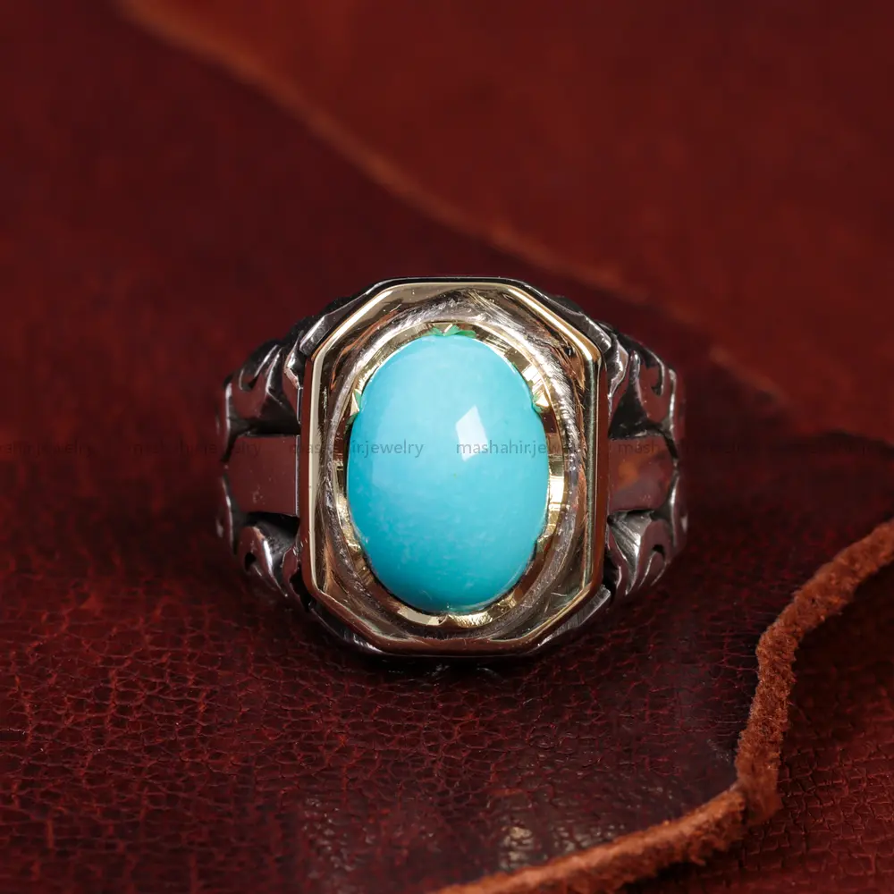 انگشتر فیروزه عجمی مردانه کد 15013