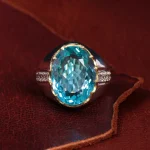 انگشتر توپاز آبی مردانه کد 15024