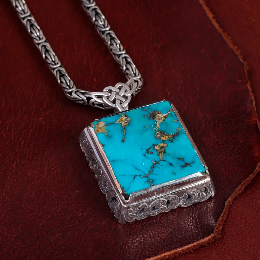 گردنبند فیروزه مردانه کد 15030